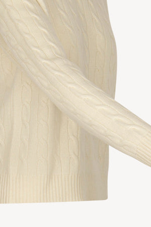 Ivory Pure Cashmere Cable-Knit Crew Neck Sweater