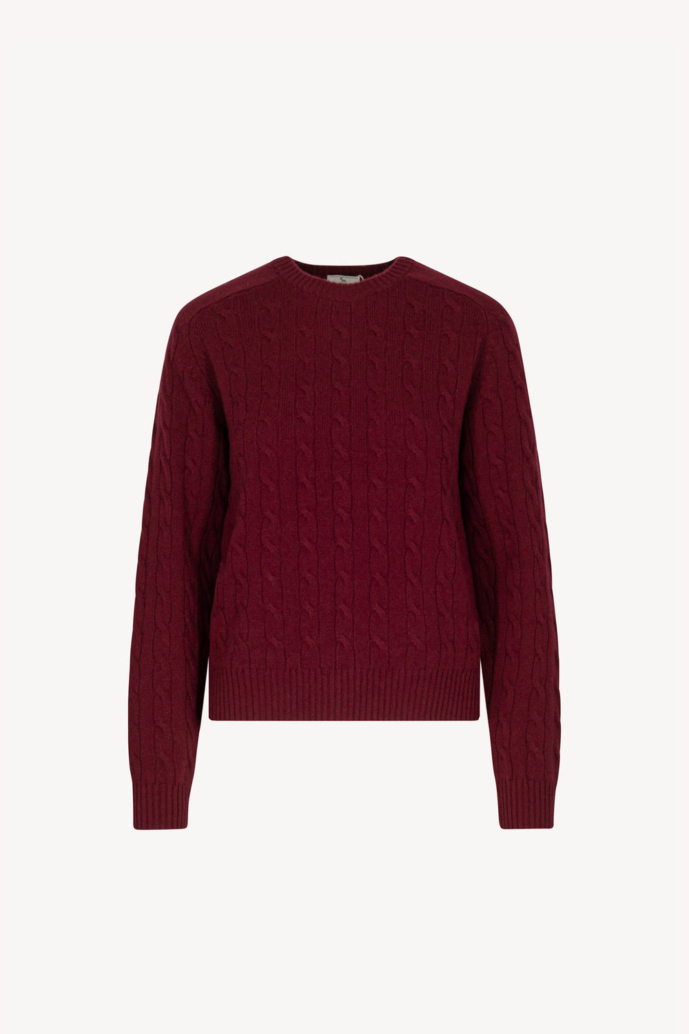 Dark Red Pure Cashmere Cable-Knit Crew Neck Sweater