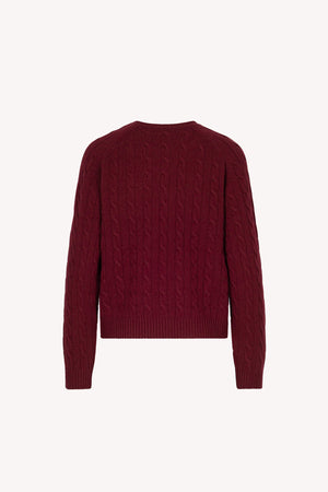 Dark Red Pure Cashmere Cable-Knit Crew Neck Sweater
