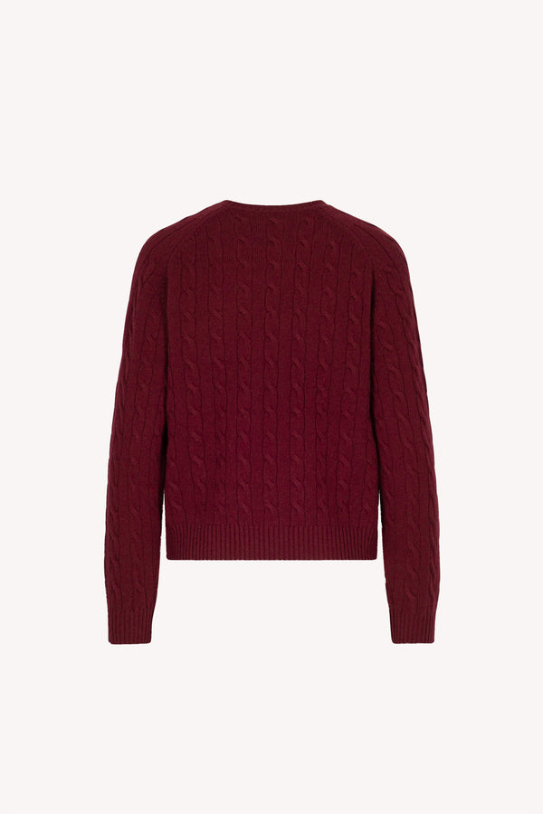 Dark Red Pure Cashmere Cable-Knit Crew Neck Sweater