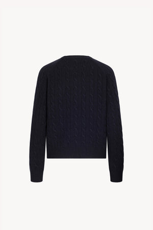 Midnight Blue Pure Cashmere Cable-Knit Crew Neck Sweater