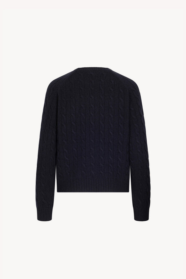 Midnight Blue Pure Cashmere Cable-Knit Crew Neck Sweater