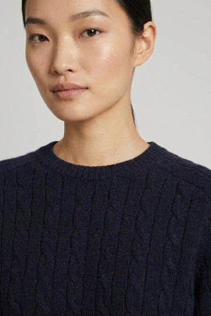 Midnight Blue Pure Cashmere Cable-Knit Crew Neck Sweater