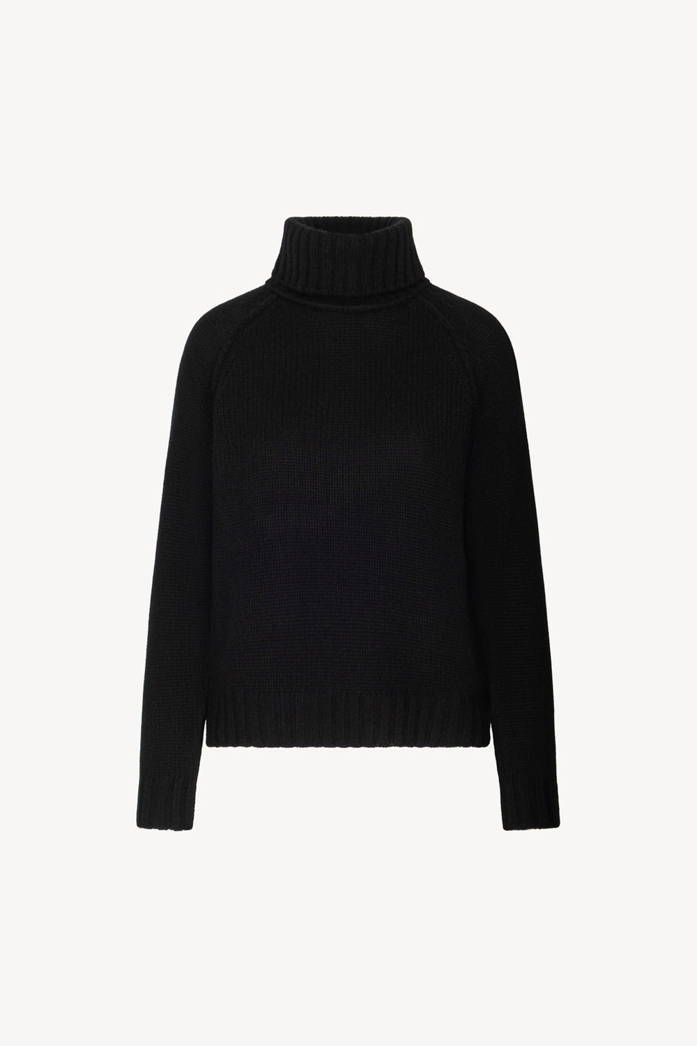Black Pure Cashmere 10-Ply Turtleneck with Raglan Sleeves
