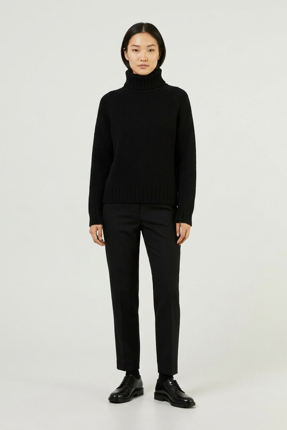 Black Pure Cashmere 10-Ply Turtleneck with Raglan Sleeves