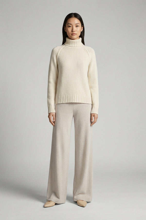 Ivory Pure Cashmere 10-Ply Turtleneck with Raglan Sleeves