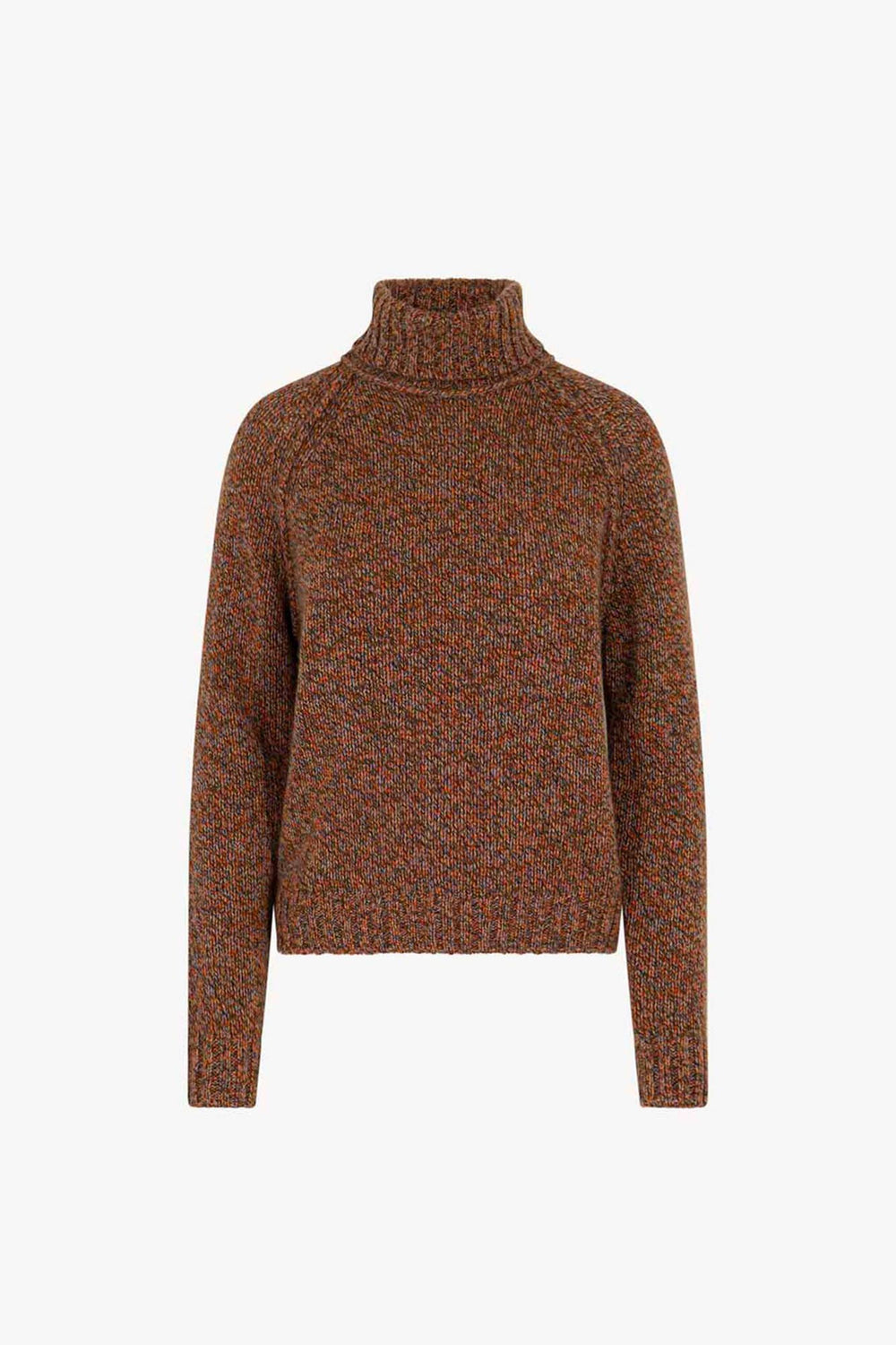Orange Pure Cashmere Moulinè 10-Ply Turtleneck with Raglan Sleeves