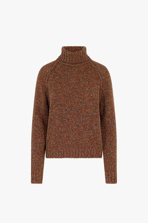 Orange Pure Cashmere Moulinè 10-Ply Turtleneck with Raglan Sleeves