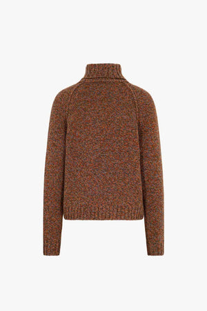 Orange Pure Cashmere Moulinè 10-Ply Turtleneck with Raglan Sleeves