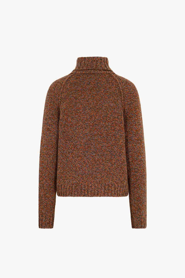 Orange Pure Cashmere Moulinè 10-Ply Turtleneck with Raglan Sleeves