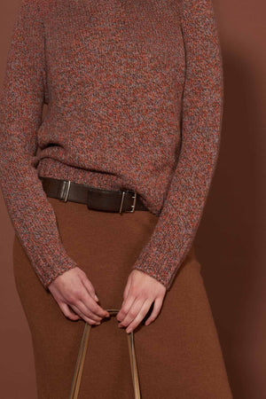 Orange Pure Cashmere Moulinè 10-Ply Turtleneck with Raglan Sleeves