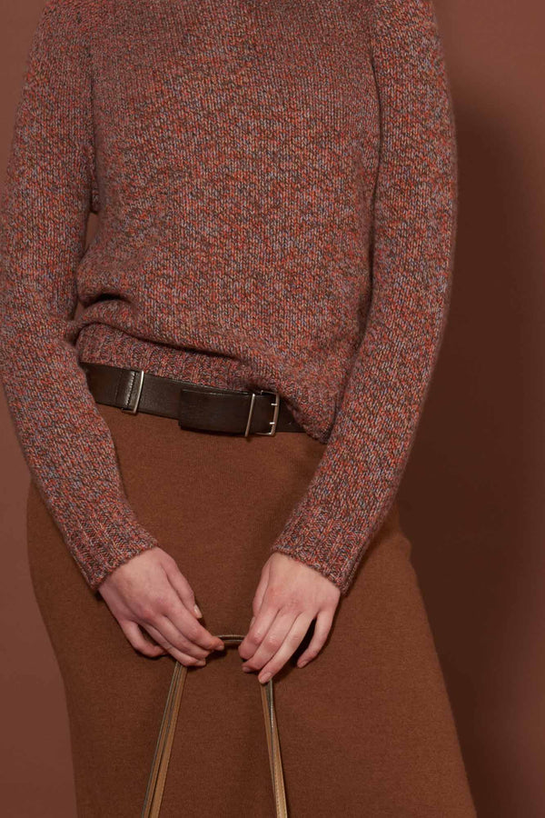 Orange Pure Cashmere Moulinè 10-Ply Turtleneck with Raglan Sleeves