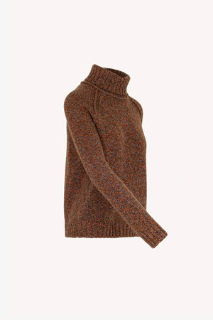 Orange Pure Cashmere Moulinè 10-Ply Turtleneck with Raglan Sleeves