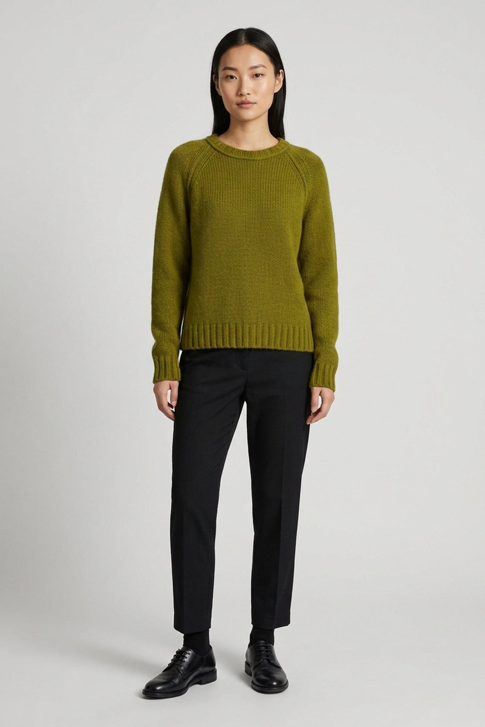 Girocollo Manica Raglan 10 Fili in Puro Cashmere Oliva