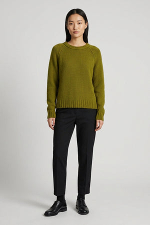 Girocollo Manica Raglan 10 Fili in Puro Cashmere Oliva