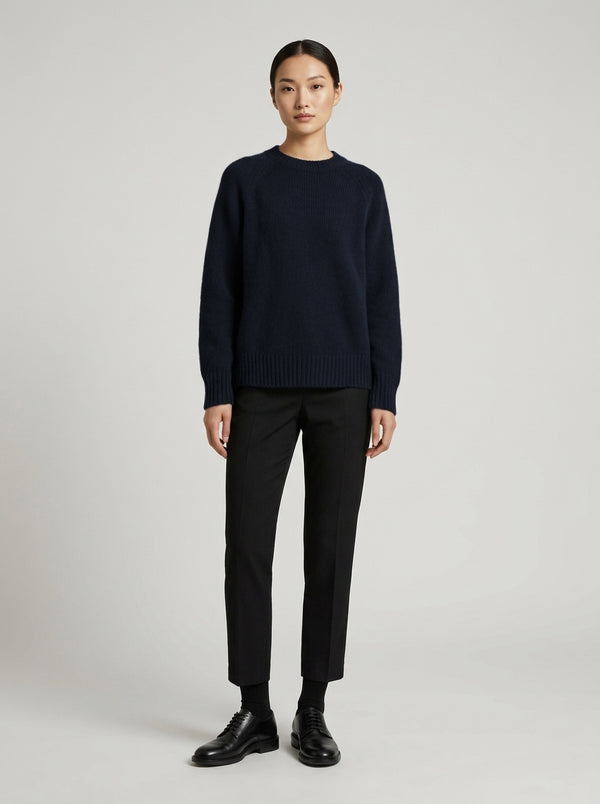 Midnight Blue Pure Cashmere 10-Ply Crew Neck with Raglan Sleeves