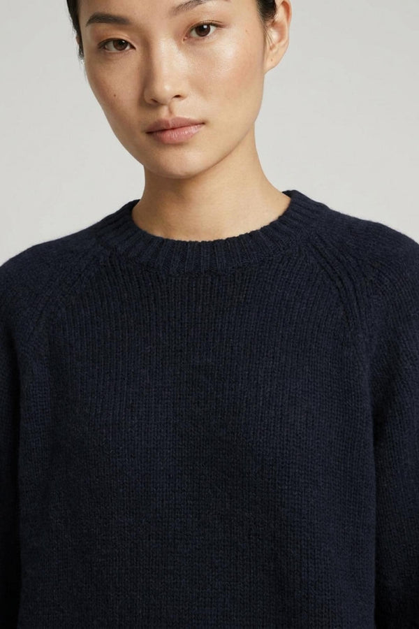 Midnight Blue Pure Cashmere 10-Ply Crew Neck with Raglan Sleeves