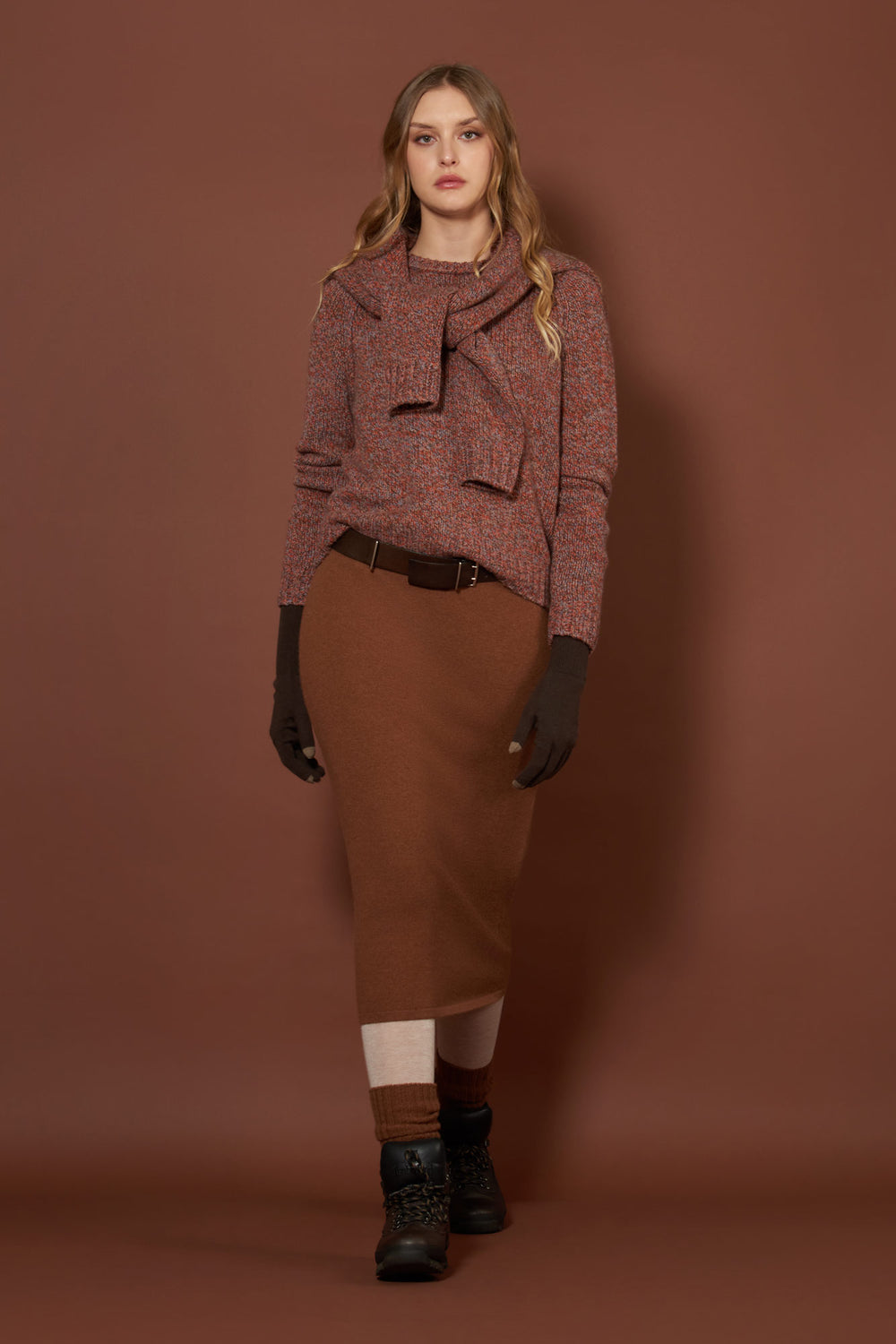 Girocollo Manica Raglan 10 Fili in Puro Cashmere Moulinè Spezie
