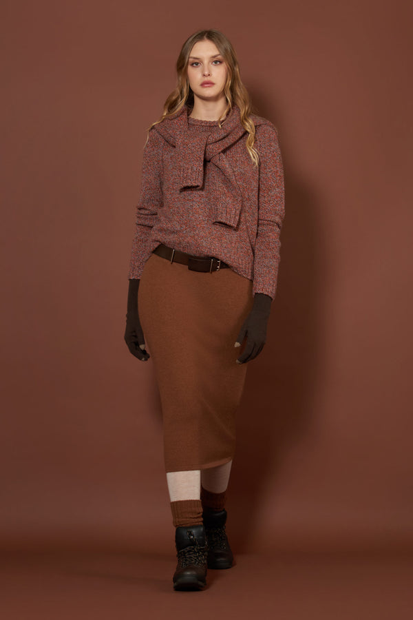 Girocollo Manica Raglan 10 Fili in Puro Cashmere Moulinè Spezie