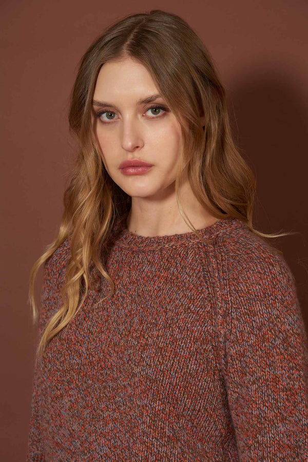 Girocollo Manica Raglan 10 Fili in Puro Cashmere Moulinè Spezie