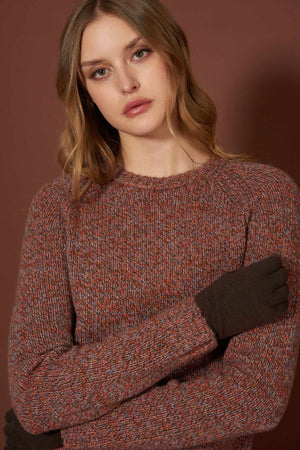 Girocollo Manica Raglan 10 Fili in Puro Cashmere Moulinè Spezie