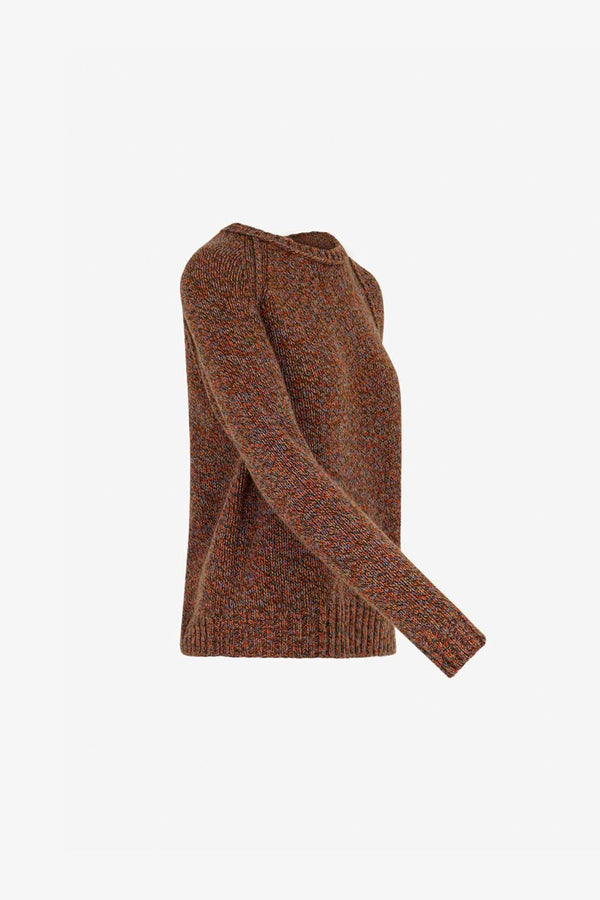 Girocollo Manica Raglan 10 Fili in Puro Cashmere Moulinè Spezie
