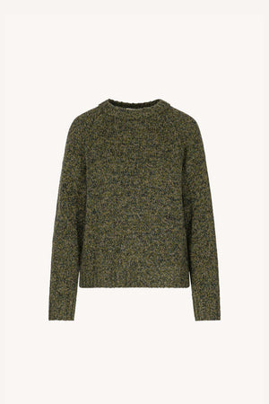 Dark Green Pure Cashmere Moulinè 10-Ply Crew Neck with Raglan Sleeves