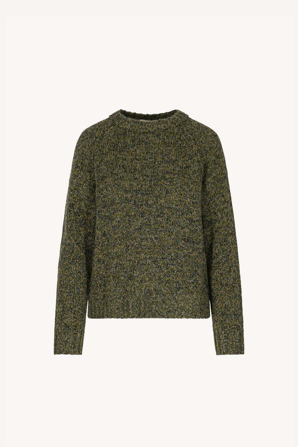 Dark Green Pure Cashmere Moulinè 10-Ply Crew Neck with Raglan Sleeves