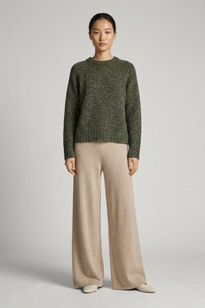 Dark Green Pure Cashmere Moulinè 10-Ply Crew Neck with Raglan Sleeves