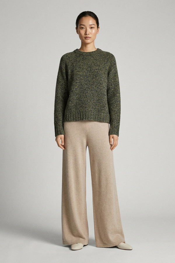 Dark Green Pure Cashmere Moulinè 10-Ply Crew Neck with Raglan Sleeves