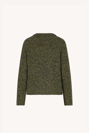 Dark Green Pure Cashmere Moulinè 10-Ply Crew Neck with Raglan Sleeves