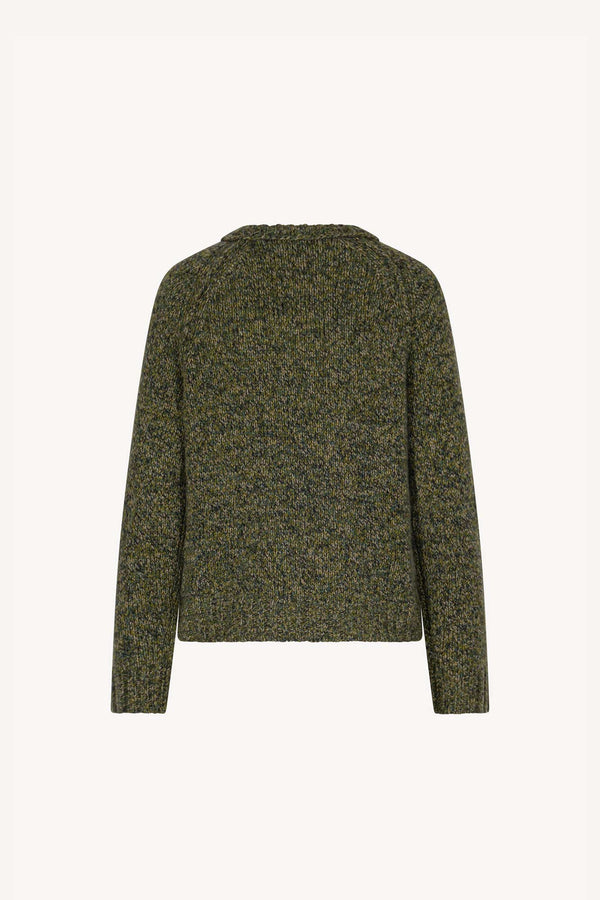 Dark Green Pure Cashmere Moulinè 10-Ply Crew Neck with Raglan Sleeves