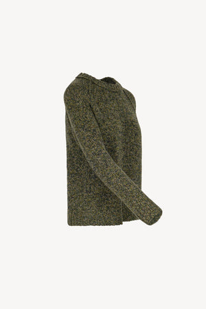 Dark Green Pure Cashmere Moulinè 10-Ply Crew Neck with Raglan Sleeves