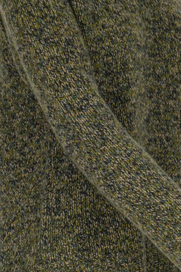 Dark Green Pure Cashmere Moulinè 10-Ply Crew Neck with Raglan Sleeves