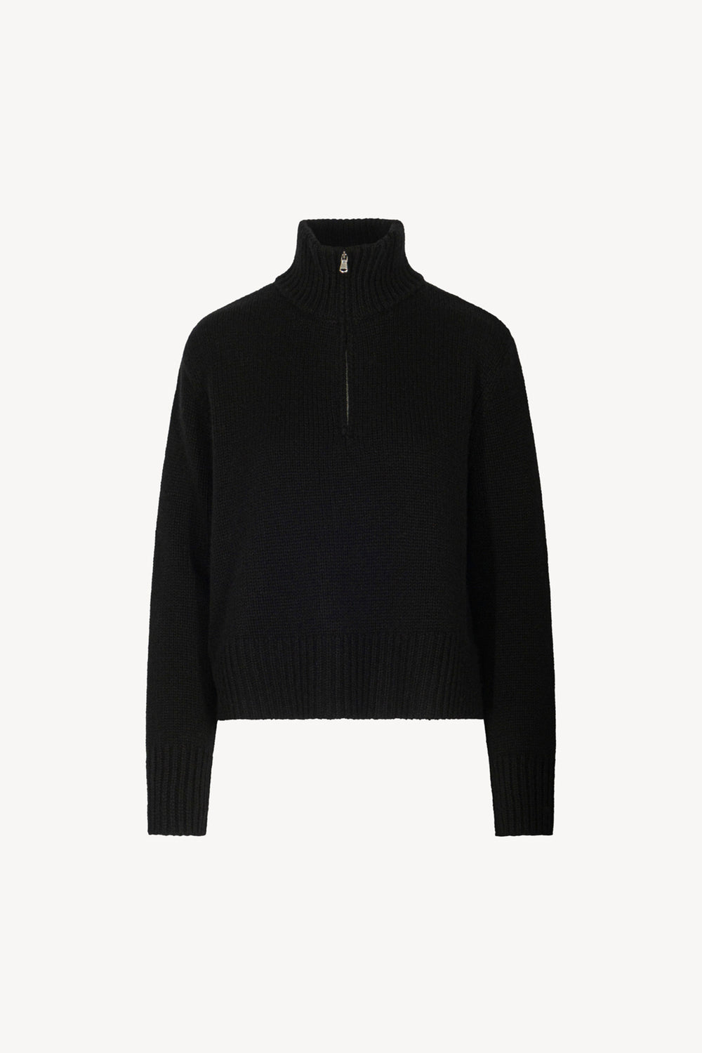 Black Pure Cashmere 10-Ply Mock Neck Sweater with Zip