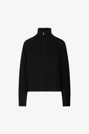 Black Pure Cashmere 10-Ply Mock Neck Sweater with Zip