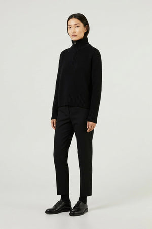 Black Pure Cashmere 10-Ply Mock Neck Sweater with Zip