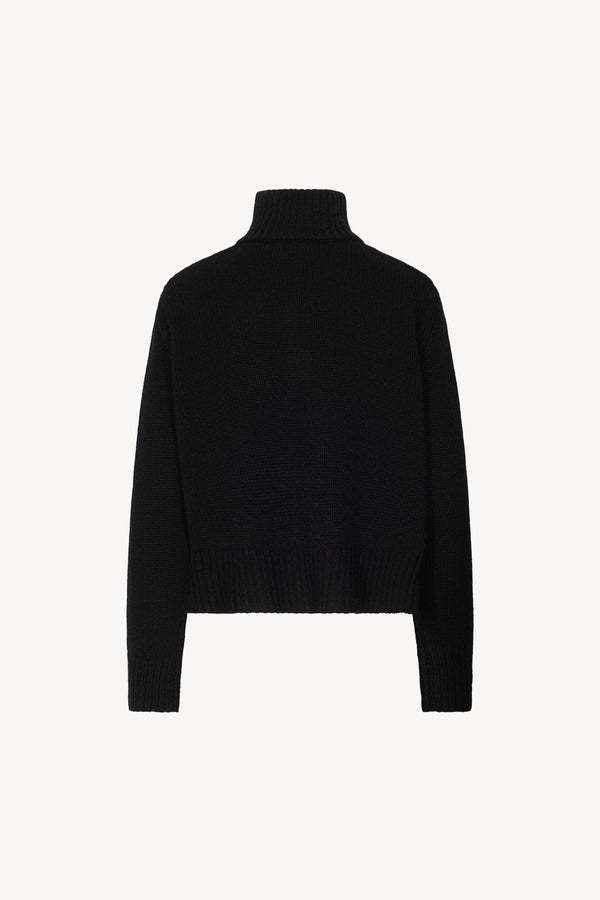 Black Pure Cashmere 10-Ply Mock Neck Sweater with Zip