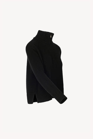 Black Pure Cashmere 10-Ply Mock Neck Sweater with Zip
