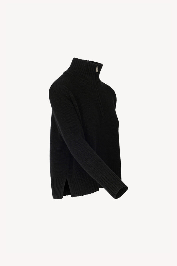 Black Pure Cashmere 10-Ply Mock Neck Sweater with Zip