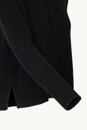 Black Pure Cashmere 10-Ply Mock Neck Sweater with Zip