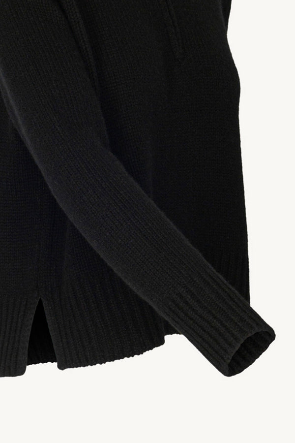 Black Pure Cashmere 10-Ply Mock Neck Sweater with Zip