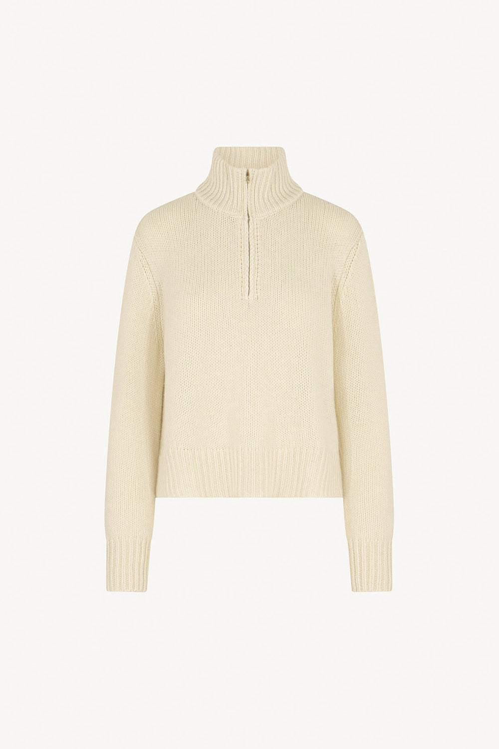 Ivory Pure Cashmere 10-Ply Mock Neck Sweater with Zip