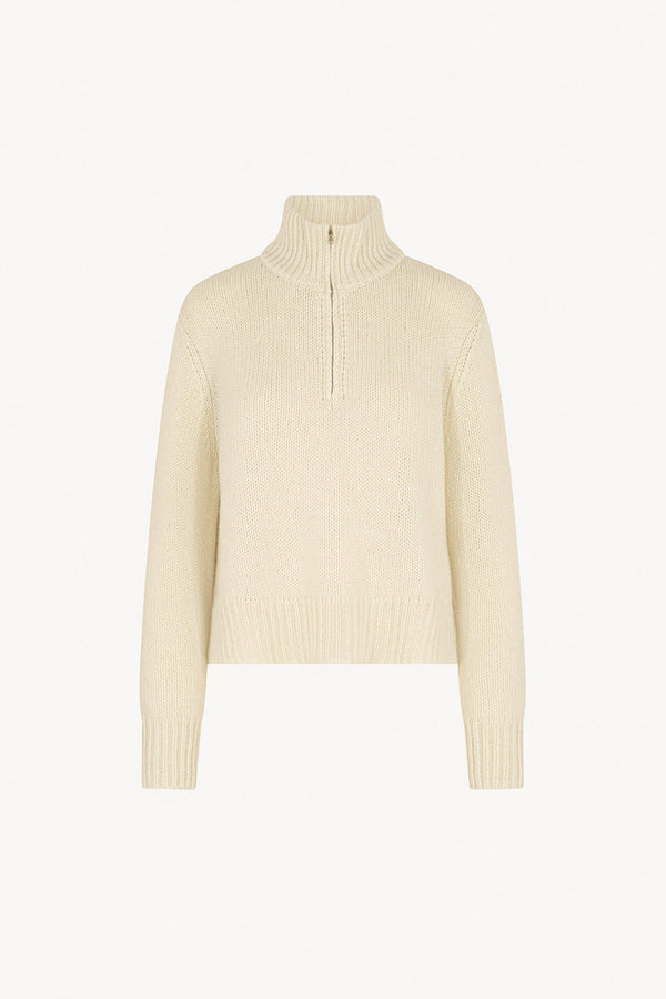 Ivory Pure Cashmere 10-Ply Mock Neck Sweater with Zip