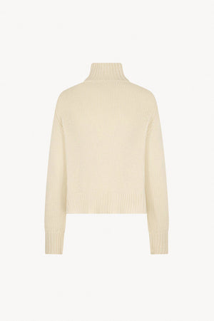 Ivory Pure Cashmere 10-Ply Mock Neck Sweater with Zip