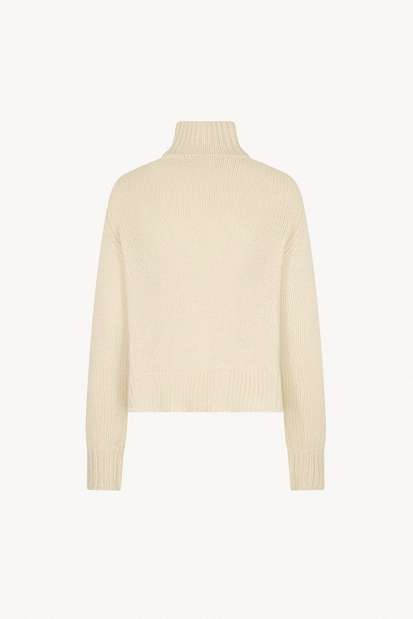 Ivory Pure Cashmere 10-Ply Mock Neck Sweater with Zip