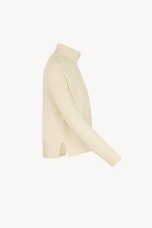 Ivory Pure Cashmere 10-Ply Mock Neck Sweater with Zip