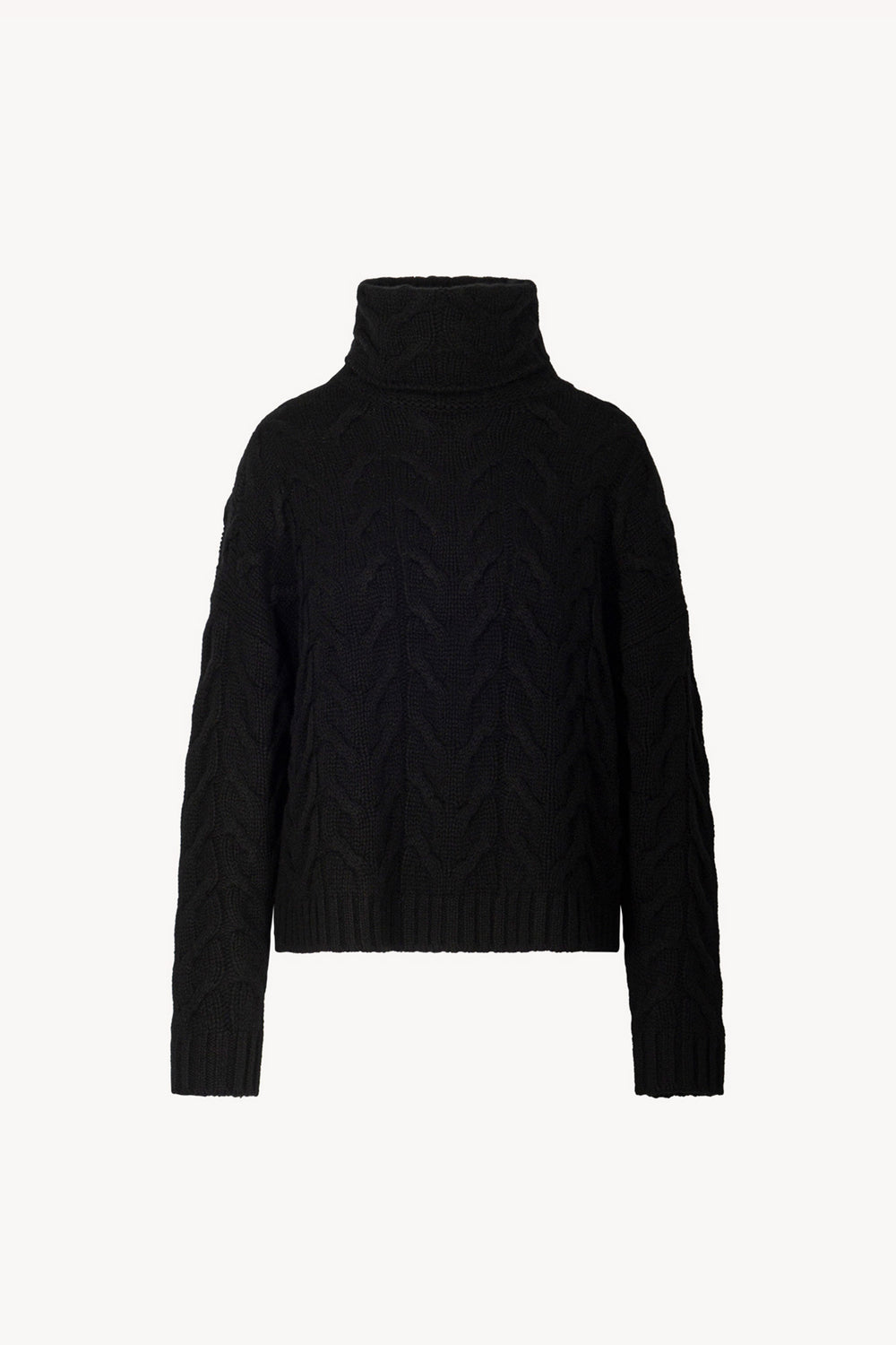 Black Pure Cashmere 12-Ply Cable-Knit Turtleneck
