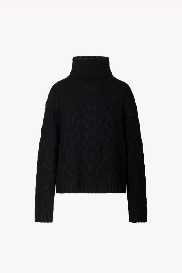 Black Pure Cashmere 12-Ply Cable-Knit Turtleneck