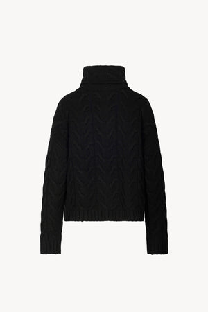 Black Pure Cashmere 12-Ply Cable-Knit Turtleneck